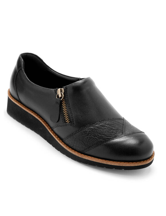 Sans-gêne compensées en cuir grande largeur (noir) Sans-gêne compensées en cuir grande largeur (noir)